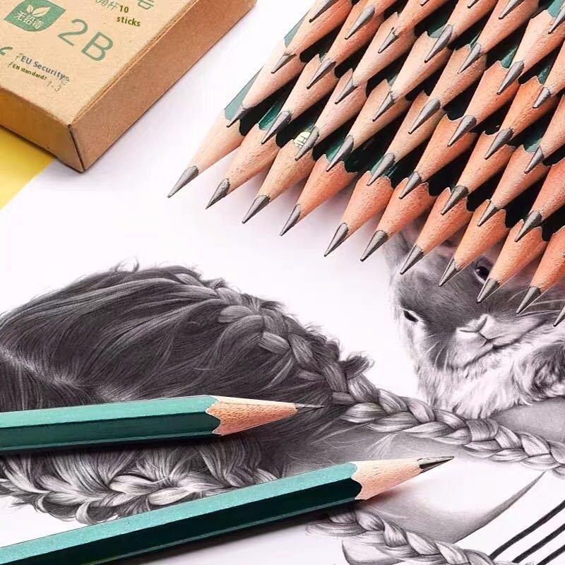 Green Rod Pencil 2B Sketch HB Painting Student Stationery