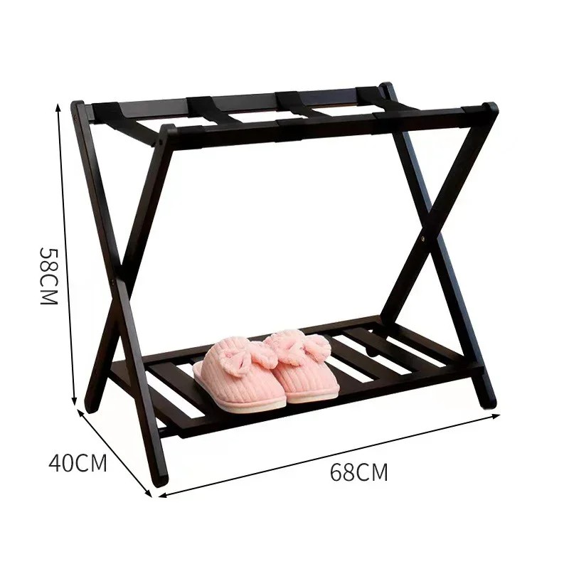 Foldable Luggage Rack Wooden Floor Standing with Shoes Shelf