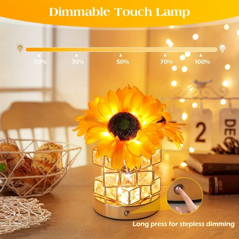 1pc Flower Light Touch Lamp  Rechargeable Cordless Table Lamp with Infinity Dimming and 3 Colour Modes