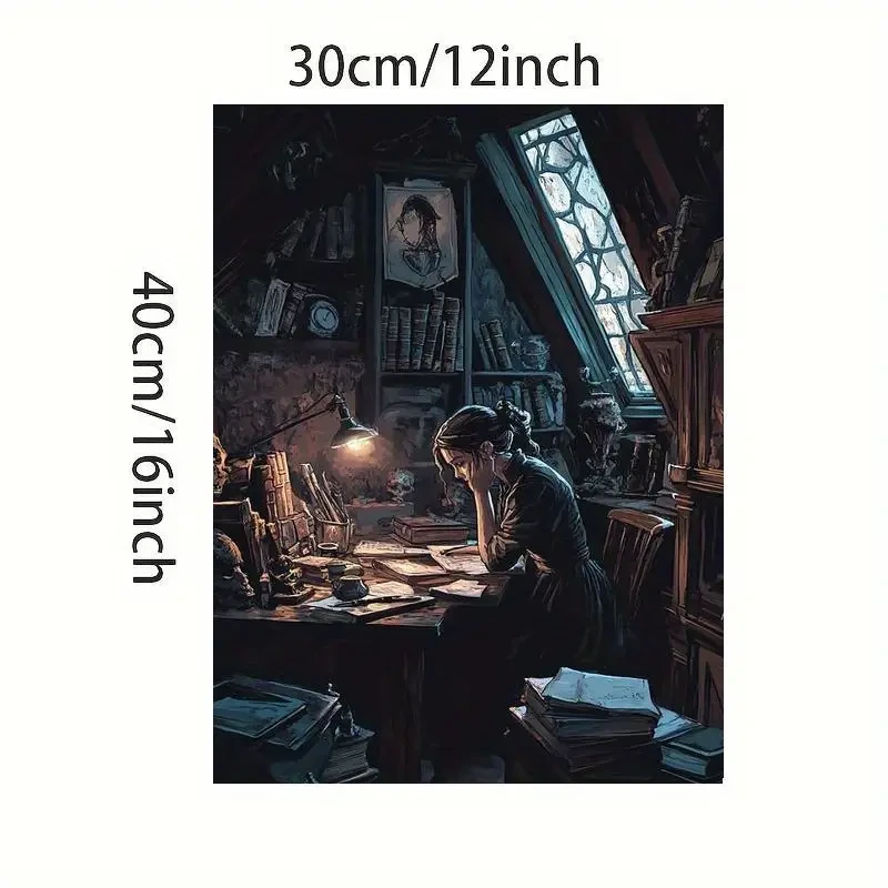 1pc Unique Creative Poster of a Girl Reading Under an Antique Study Lamp  A Captivating Wall Art Print for Thoughtful Spaces