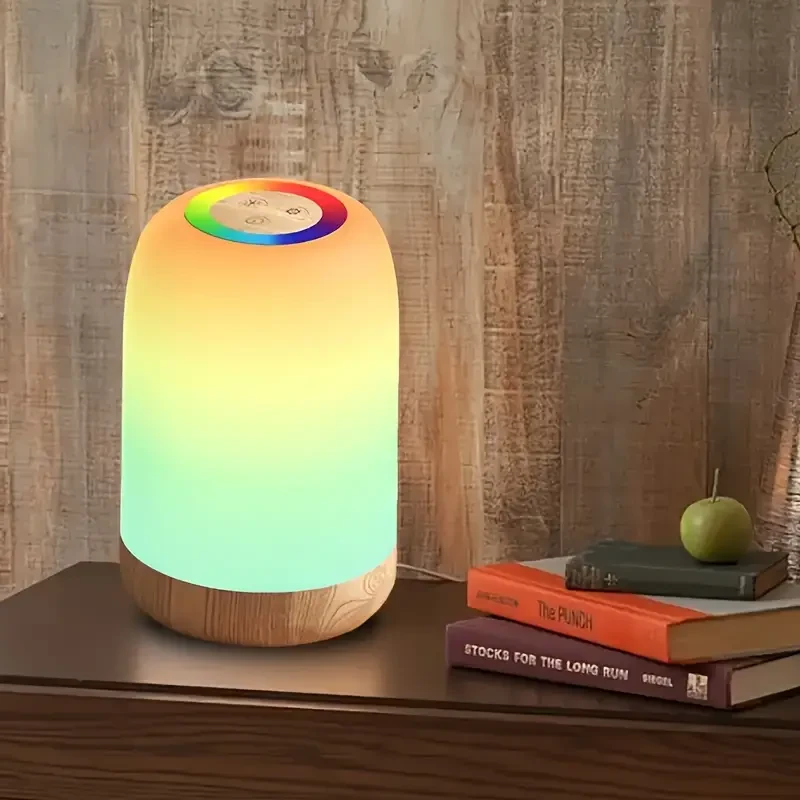 Touch LED Night Light Dimmable Color Changing Lamp with Wood Grain Finish and Timer | USB Rechargeable Desk Light for a Modern, Calming Glow