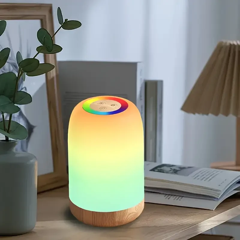 Touch LED Night Light Dimmable Color Changing Lamp with Wood Grain Finish and Timer | USB Rechargeable Desk Light for a Modern, Calming Glow