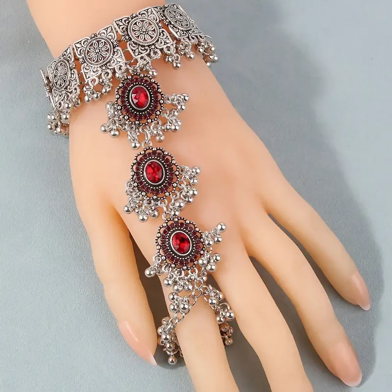 1pc Vintage Multicolor Turquoise Gemstone Bracelet & Ring Set  Distressed Boho Jewelry for Unique, Earthy Style