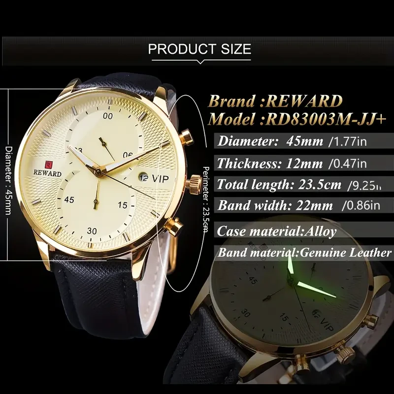 REWARD VIP Men's Luxury Black Golden Quartz Watch