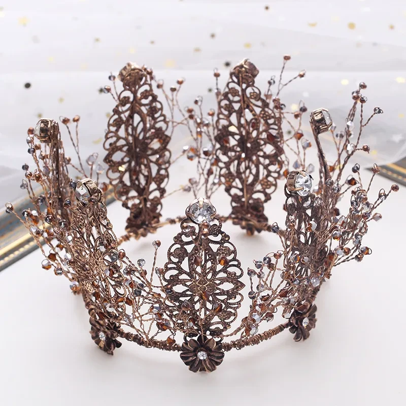 Bridal golden crown tiara baroque round crown