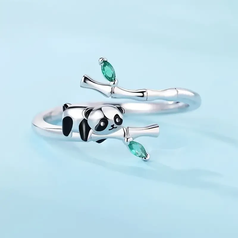 Elegant Adjustable Panda and Bamboo Knot Ring: A Symbol of Love and Nature