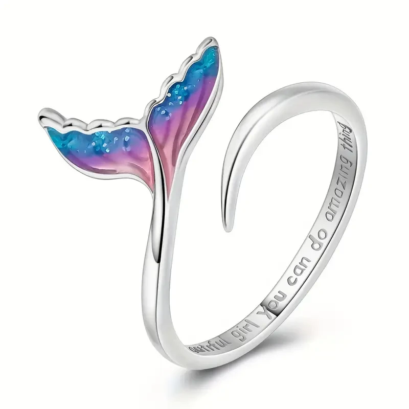 Elegant Silver Plated Copper Mermaid Tail Cuff Ring with Zirconia Accents: A Symbol of Elegance and Fantasy