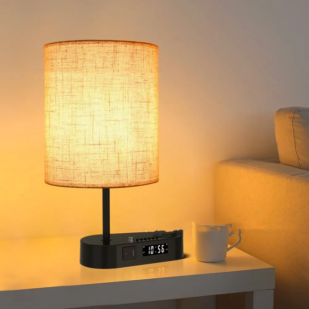 Multifunctional Bluetooth-compatible Playing Alarm Clock Fabric Table Lamp