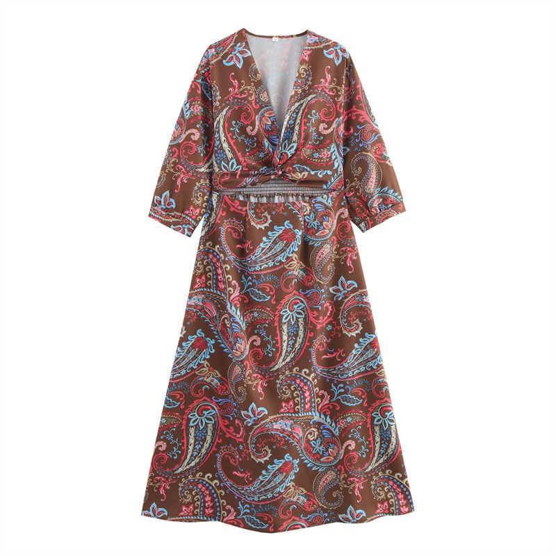 Floral Print V-neck Slim Temperament Dress