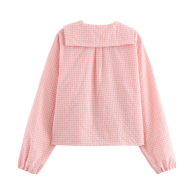 European And American Style Fashion Small Round Lapel Plaid Shirt