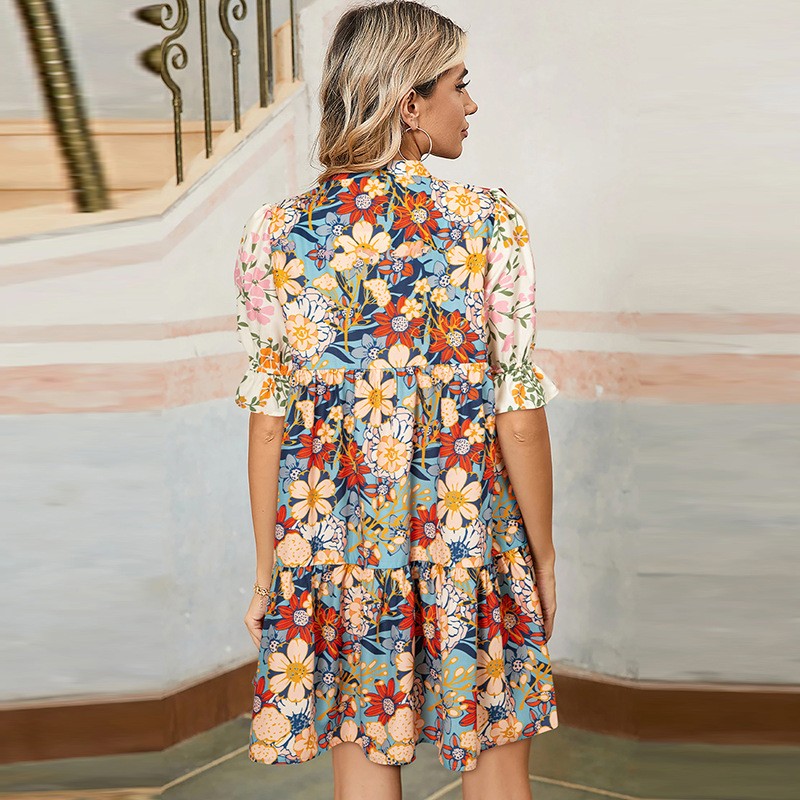 Spring And Summer New V-neck Fashion Trend Printing Dress