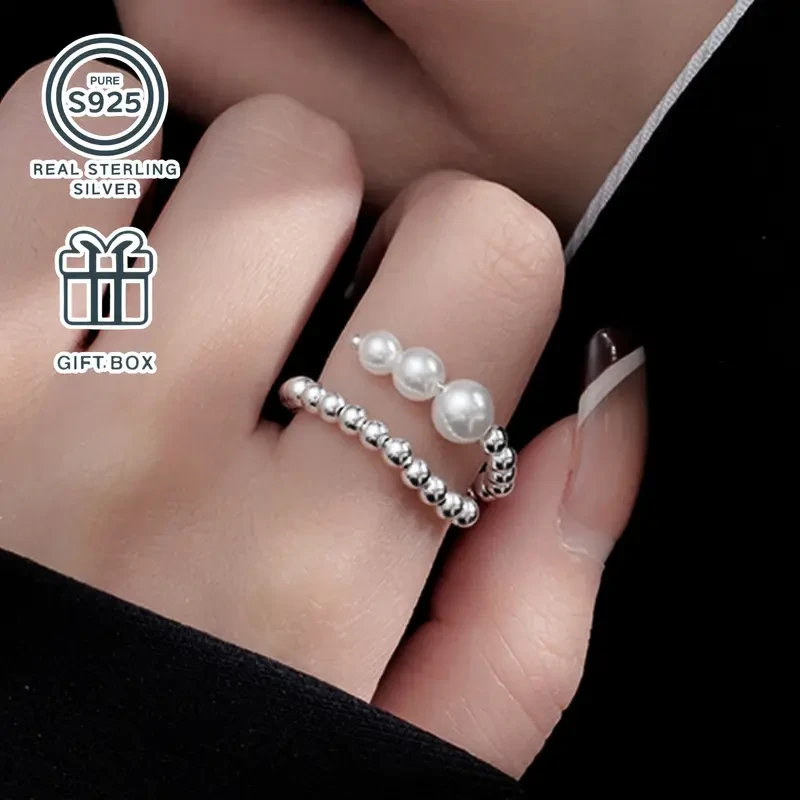 S925 Silver Ring with Bead Inlay Minimalist Elegance for Every Journey