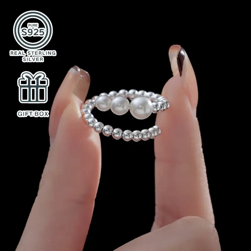 S925 Silver Ring with Bead Inlay  Minimalist Elegance for Every Journey