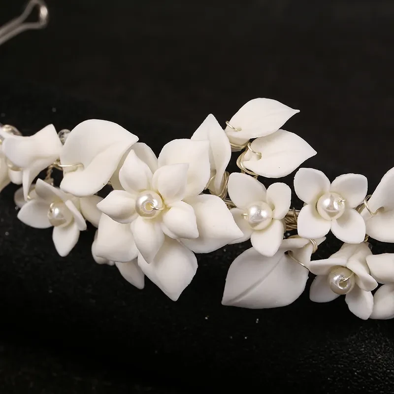 Handmade White Ceramic Flowers Headwear
