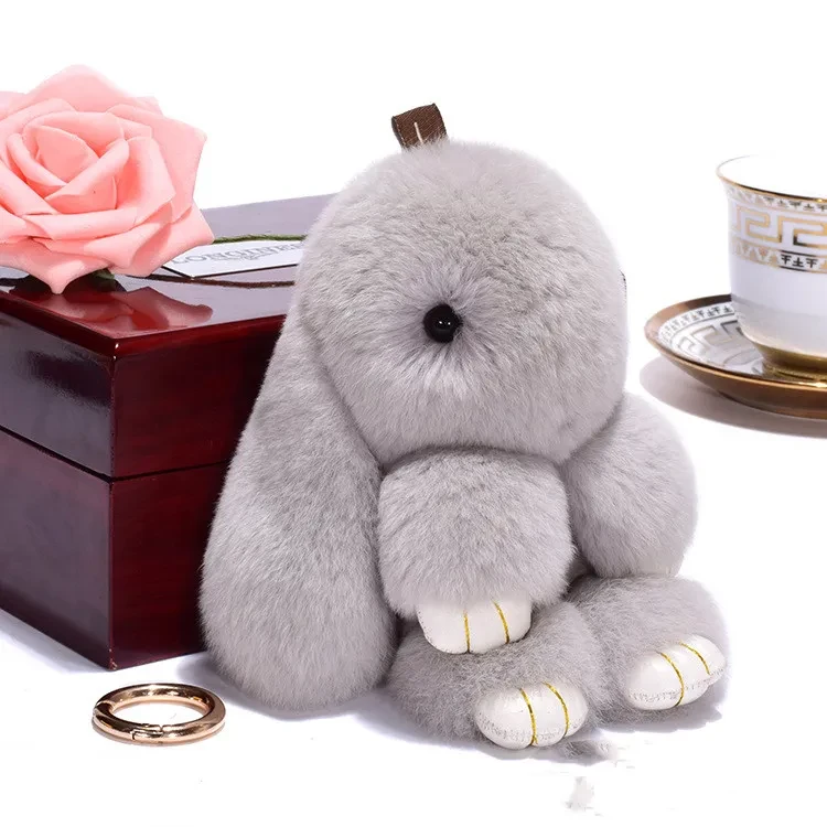 Fluffy Bunny Keychain Blue