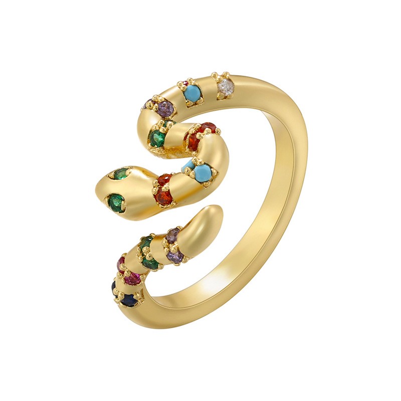 Micro Inlay Colorful Crystals Snake Ring