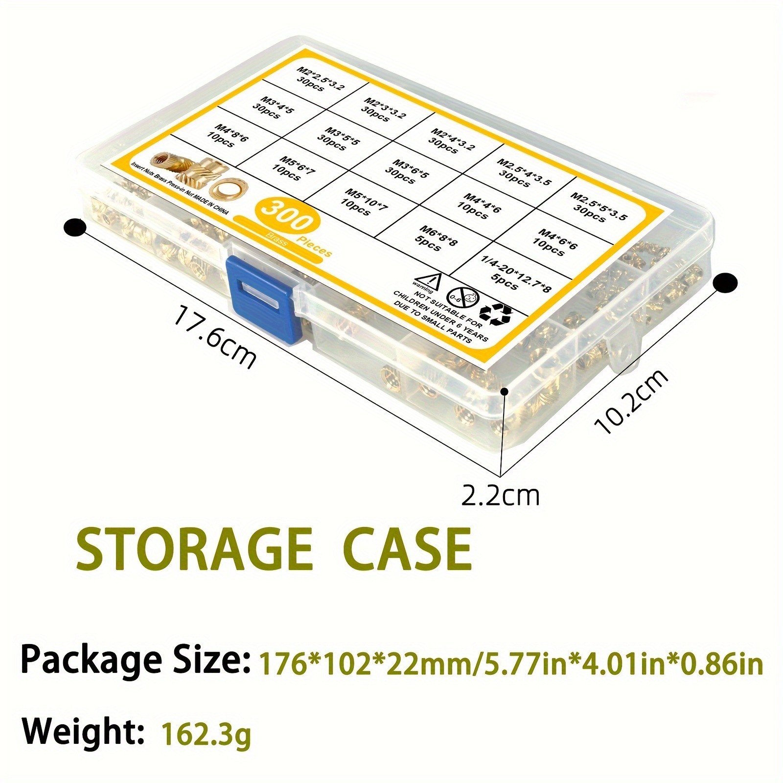 300pcs Brass Threaded Inserts for 3D Printer Parts  Heat Set Screw Inserts, Knurled Thread Embedment Nuts, Multisize Assortment Kit for Plastic Cylinder Shapes, Uncharged - Without Battery