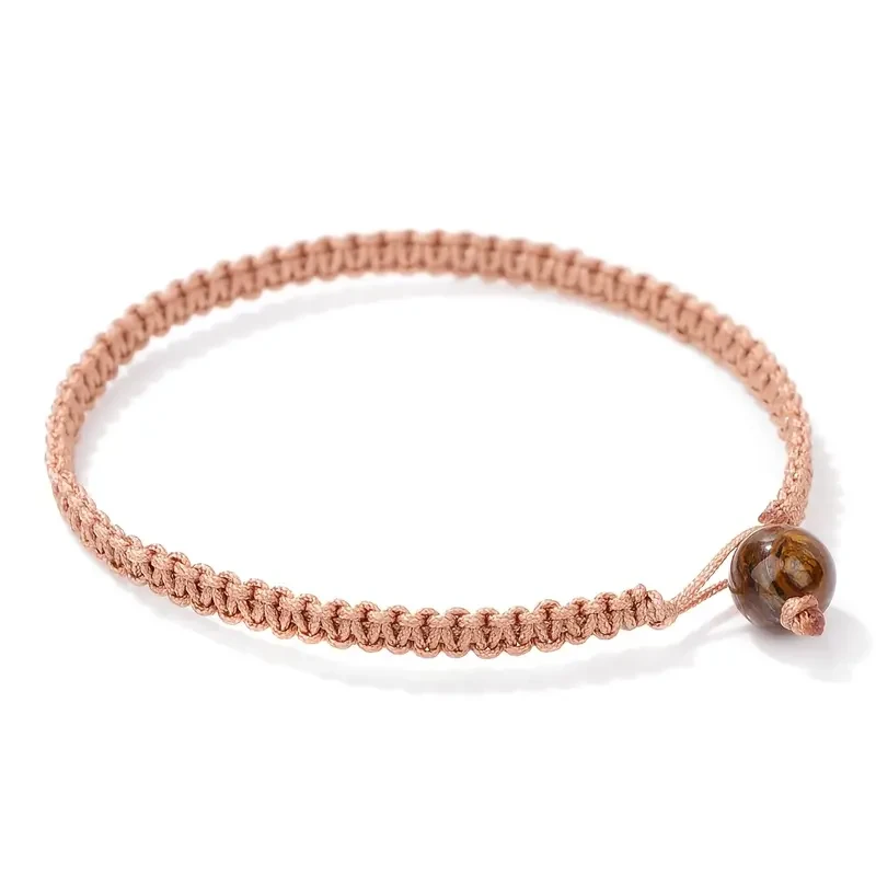 Handcrafted Green Flat Knot Bracelet with Natural Stone Bead - Adjustable, Braided Good Luck Charm for Couples