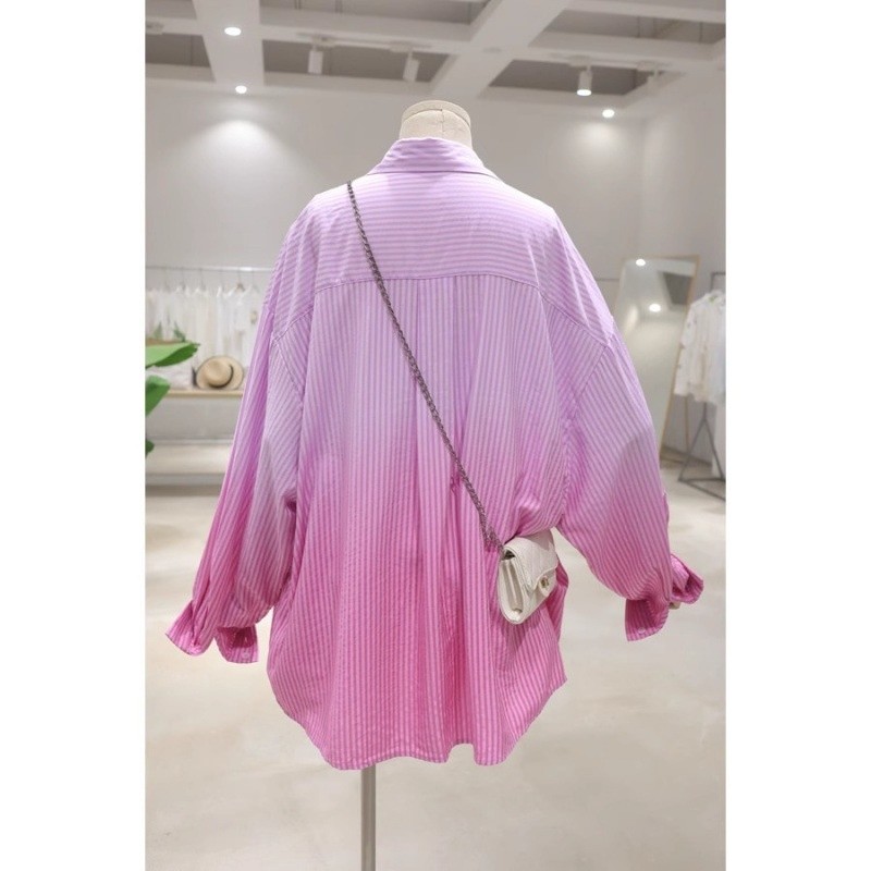 Gradient Color Autumn New Loose Casual Striped Long-sleeved Shirt For Women