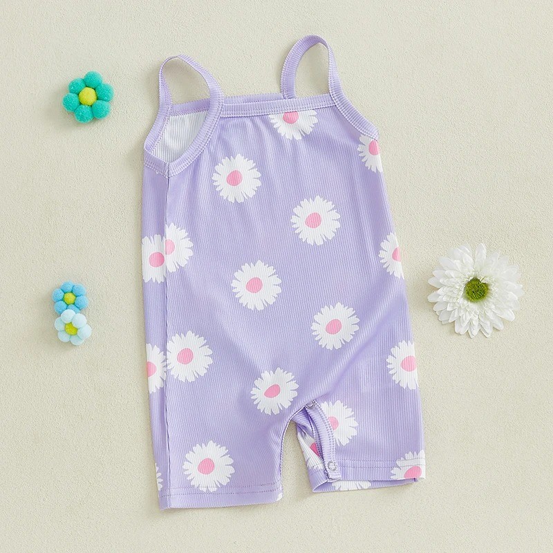 Girls Fashion Flower Print Sling One-piece Romper