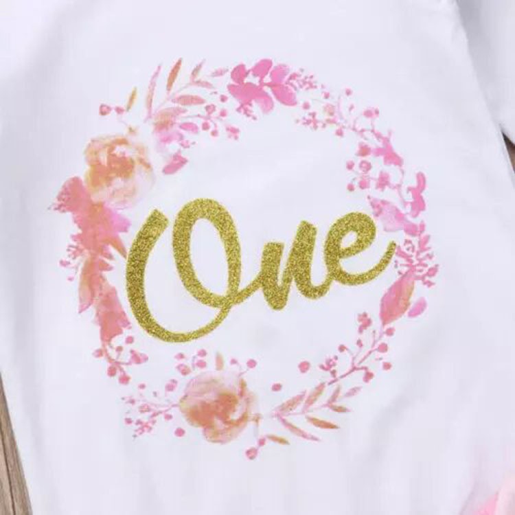 Girls' Letter Long Sleeve Flounced Sleeve Romper Mesh Skirt Outfit