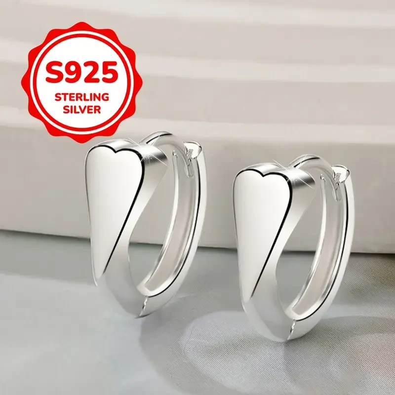 2pcs 925 Sterling Silvery Polished Heart Stud Earrings Perfect for Everyday and Party Wear, Exquisite Gift