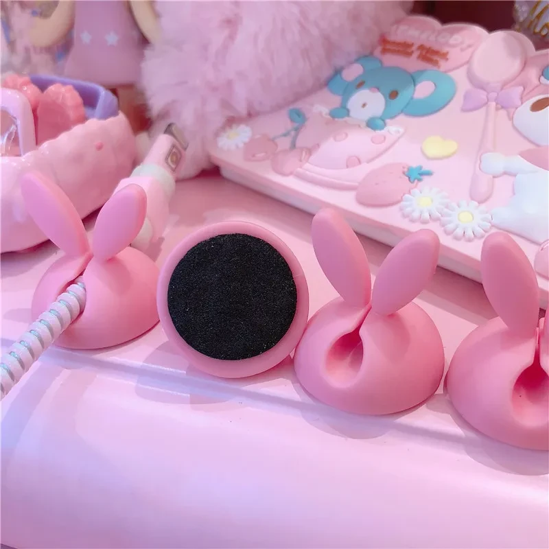 Pink Bunny Ears 4 PCs Data Cable Table Fixer