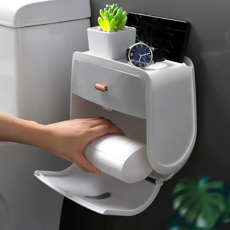 Bathroom Tissue Storage Box - Large Capacity Wall-Mounted Waterproof Toilet Roll Holder