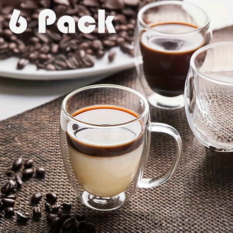 6pcs Double Walled Glass Cups with Spoons  Clear Espresso Coffee Tea Mugs, Insulated Heat-Resistant Beverage Cups, 350ml/12oz, Perfect for Coffee, Tea, Cappuccino & Lattes, Drinkware for Restaurants and Cafes
