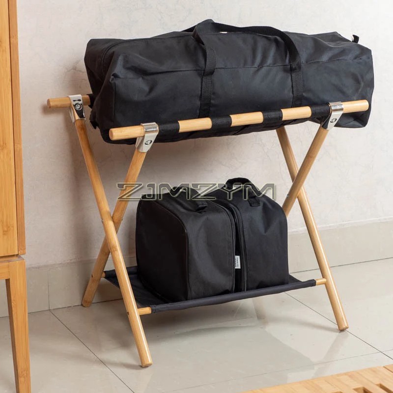Luggage Rack: Folding Suitcase Stand with Storage Shelf