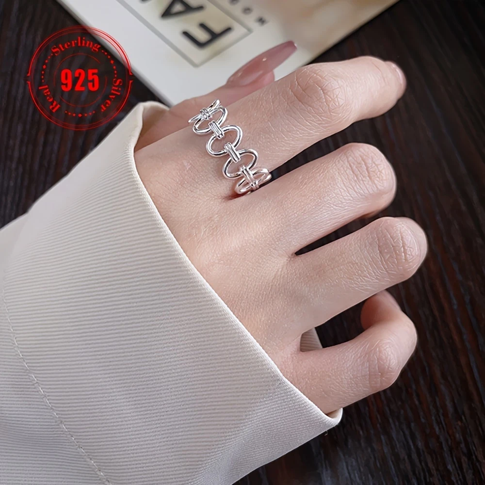 1pc Women's Adjustable 925 Sterling Silver Open Ring  Minimalist Interlocking Circular Cuff Bracelet for Daily Wear & Parties, Versatile for Finger & Wrist, Elegant Design, Durable Jewelry