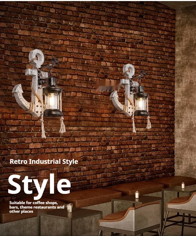 American Creative Industrial Style Retro Wall Lamp Boat Anchor Solid Wood Distressed Lamp