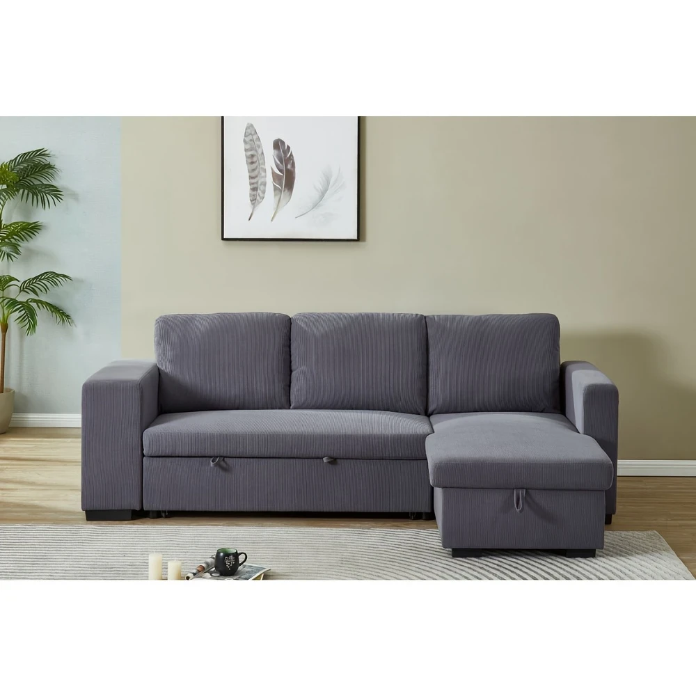 LUCENA Reversible Sectional Sofa Bed with Storage (Fine-striped Corduroy)