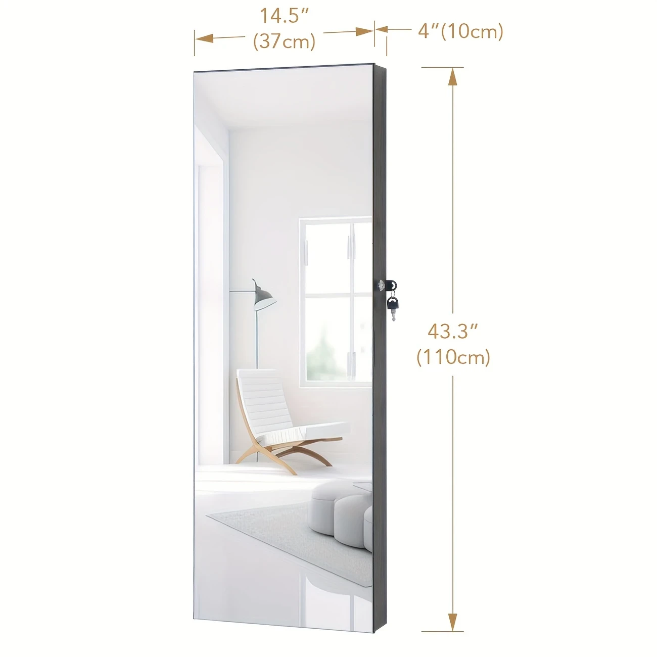 High-Wall Mirror Jewelry Cabinet with Black Frame