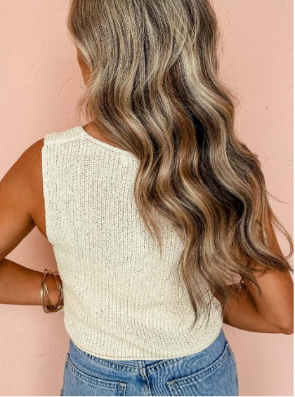 Beige Lace-up Front V Neck Sweater Vest