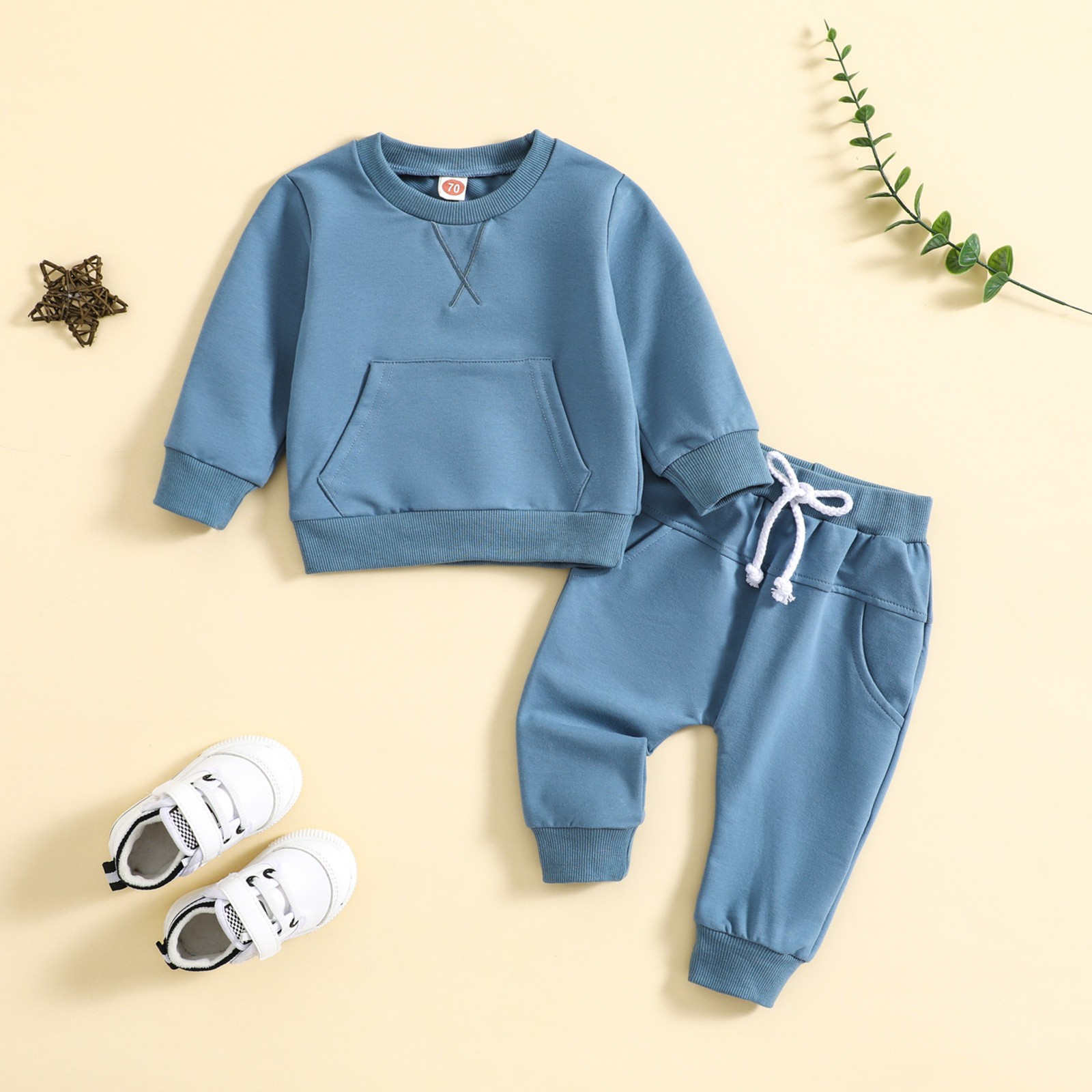 Solid Color Alphabet Embroidery Long-sleeved Sweater And Trousers Two-piece Set
