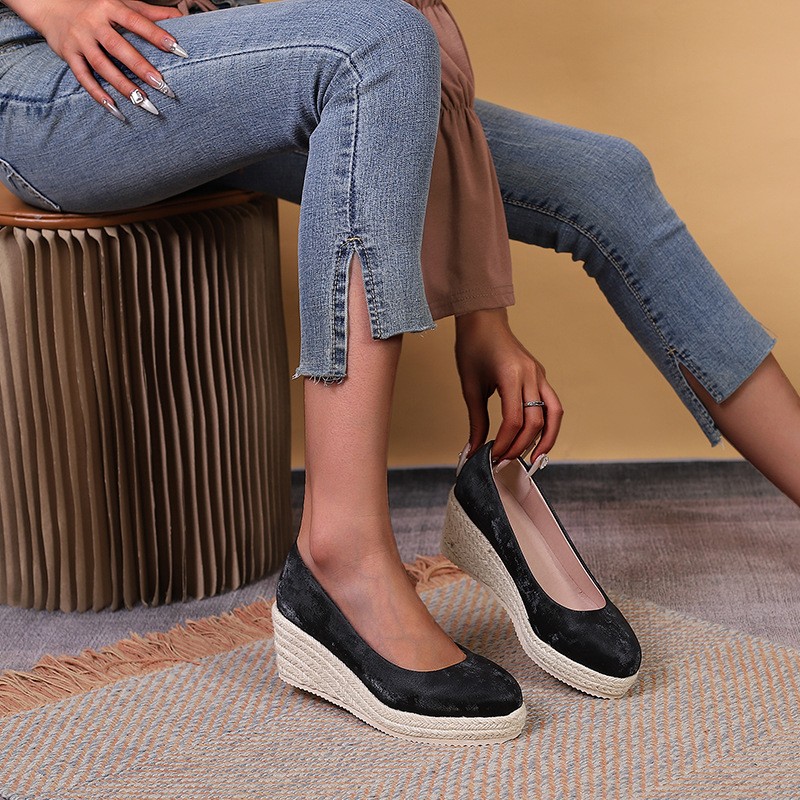 Wedge Thick Bottom Shallow Mouth Comfortable Rope Bottom High Heel Pumps