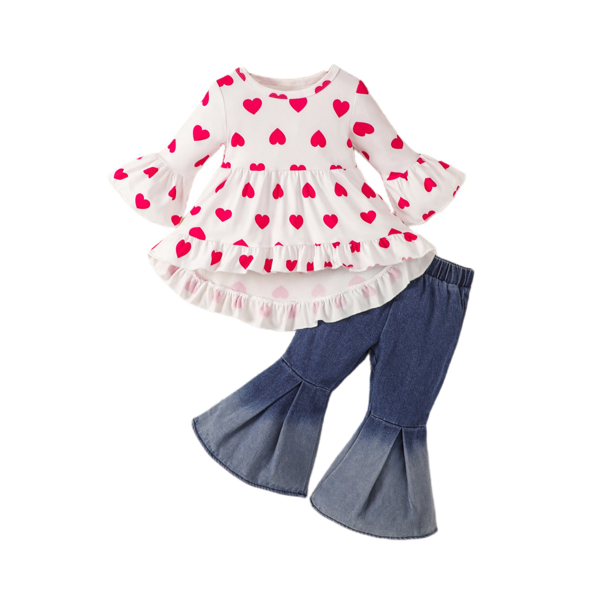 Autumn New Heart Printing Long Sleeve Top Suit