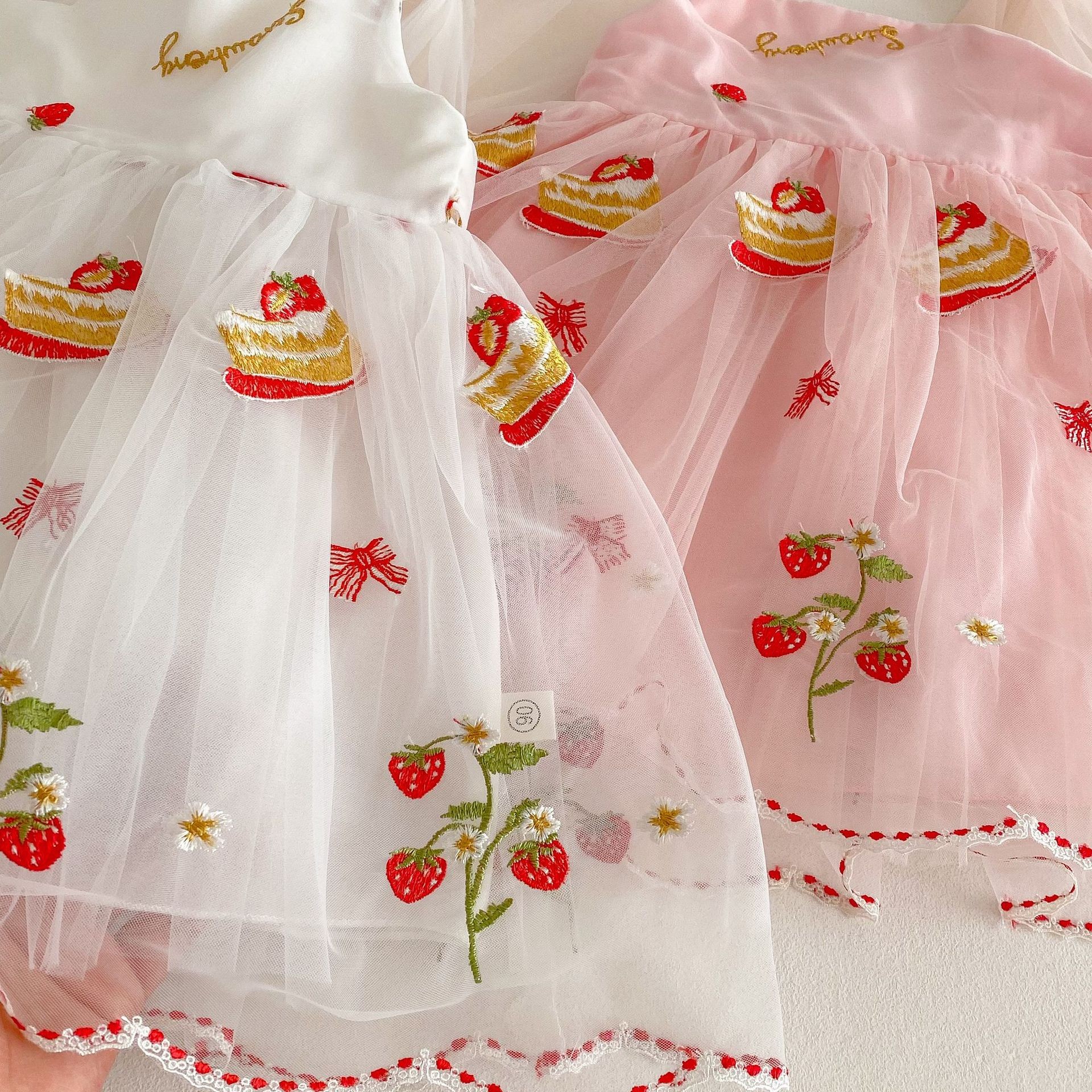 Girls' Sleeveless Lace Embroidery Mesh Princess Dress