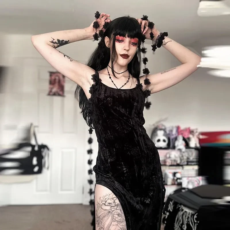 Black velvet dress spaghetti strap