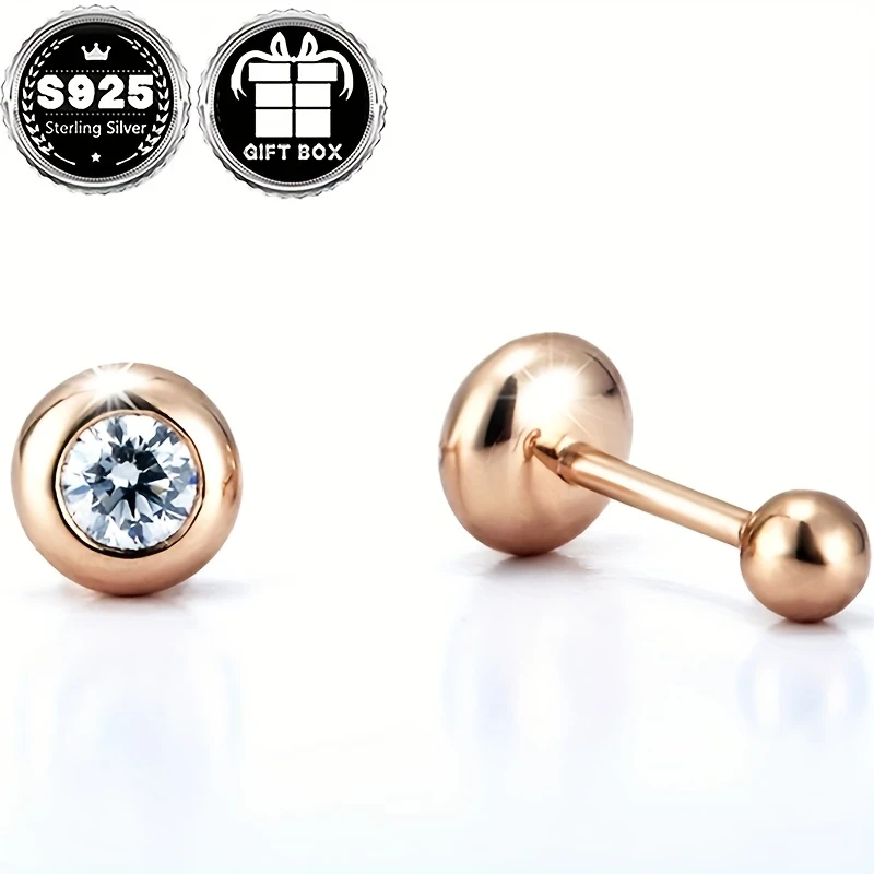 Womens Fashion Earrings, Classic Simple Bubble Design Ear Bone Studs, 925 Silver, 0.5g, Gift Box Packaging  Perfect for Daily Wear, Christmas Parties, and Banquets