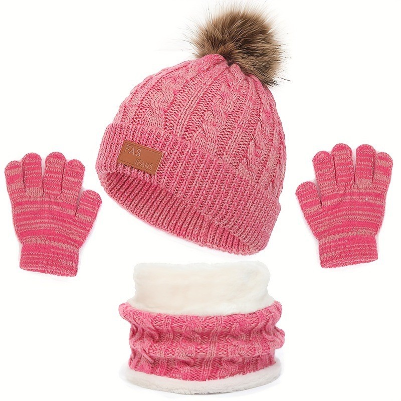New Children's Boys And Girls Single Ball Double Ball Knitted Hat Scarf Gloves Three-piece Set