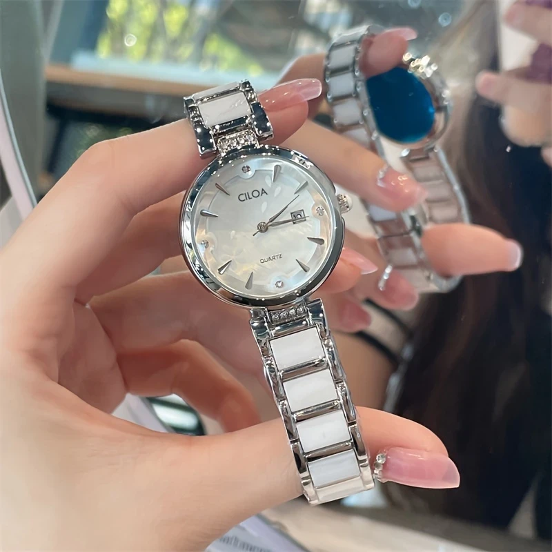 CILOA Elegant Women's Watch Ceramic Band, Stainless Steel Case, Quartz Movement, Fashionable and Luxurious Accessory