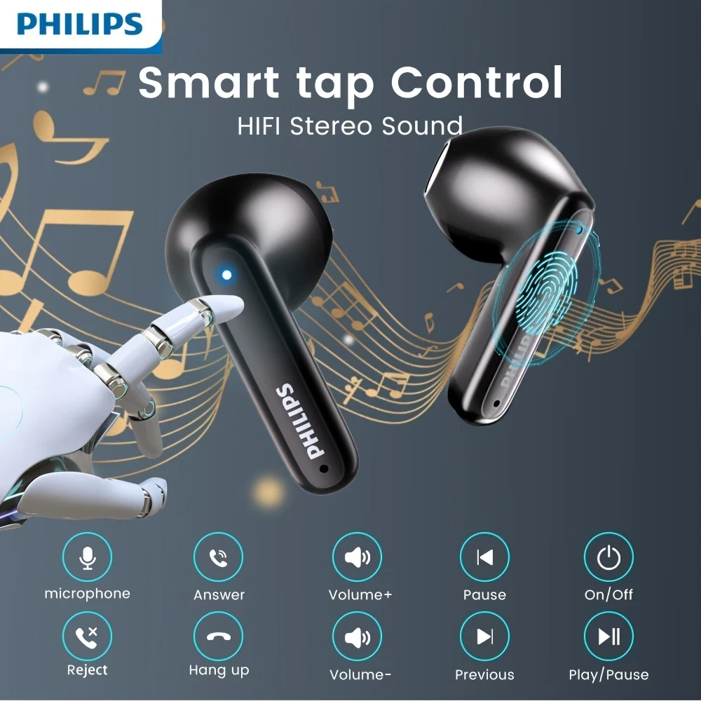Philips Premium Wireless Earphones with Active Noise Cancellation  Earbuds with Condenser Microphone, Compatible with Smartphones for Sports, Exercise, Movies, TV Series, and Video Games