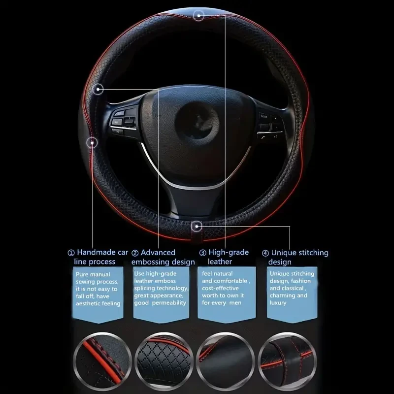 Universal Anti-Slip Faux Leather Steering Wheel Cover - Sports Style Protector