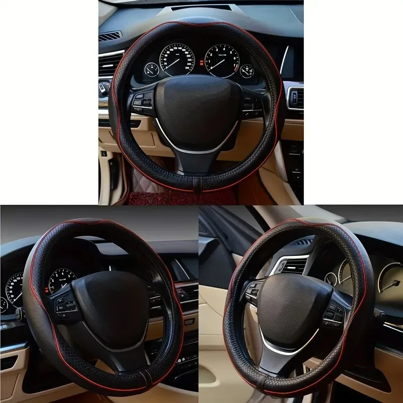 Universal Anti-Slip Faux Leather Steering Wheel Cover - Sports Style Protector