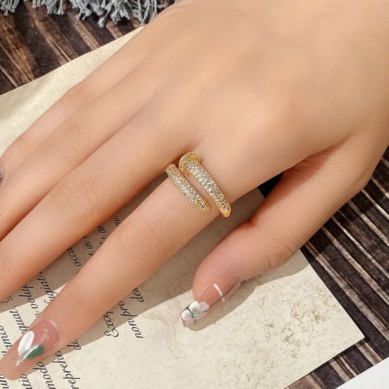 CAOSHI Hip-Hop Style Open Ring Chic and Trendy Gold Zirconia Fashion Accessory
