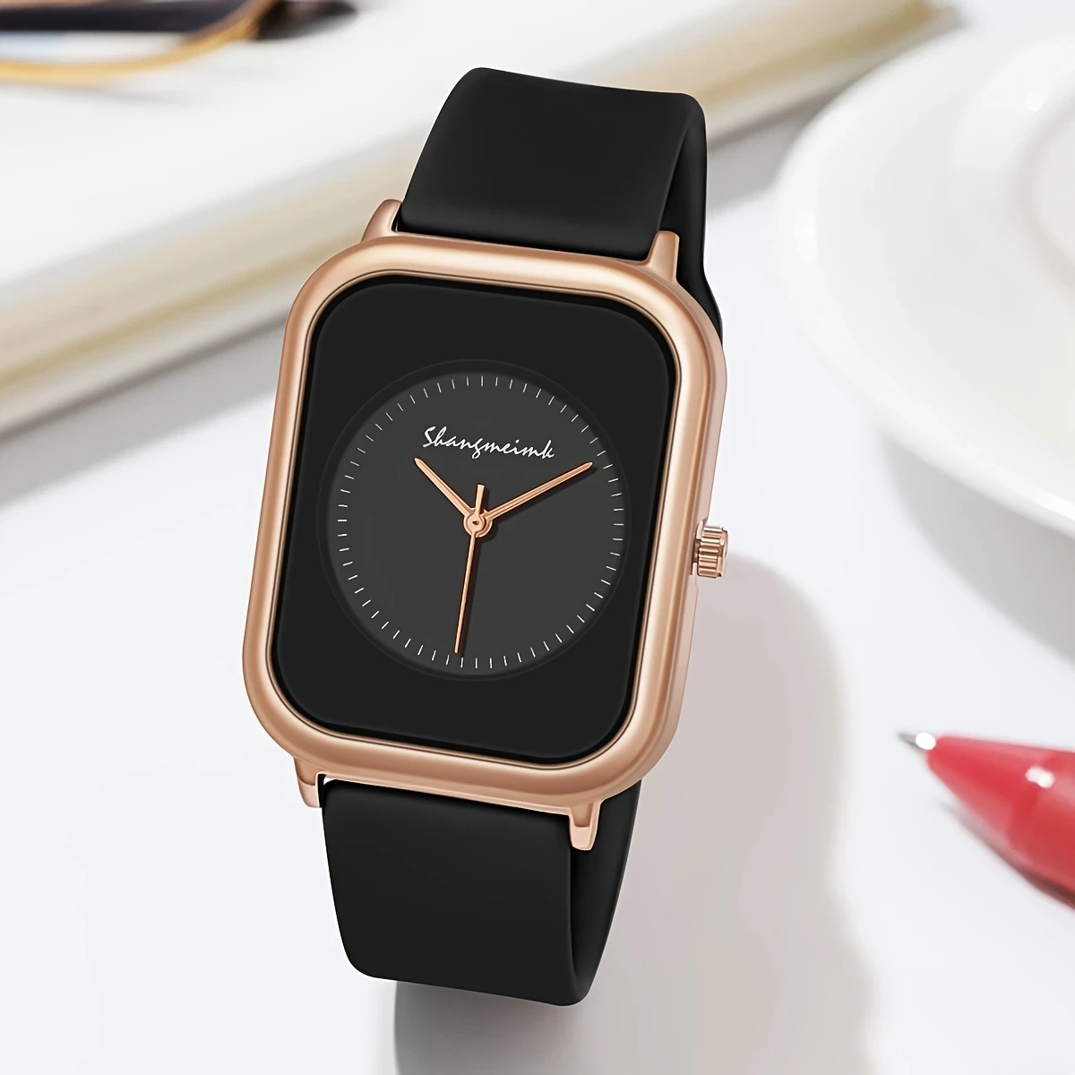 Womens Fashionable Casual Watch  Rectangular Case with Silicone Strap for Comfortable and Versatile Daily Wear
