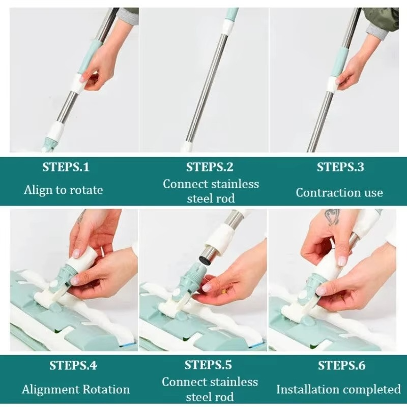 Mop with Stainless Steel Handle, come with Reusable Washable Mop Cloths