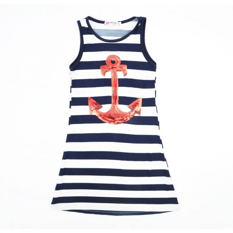 Blue And White Striped Sleeveless Dress